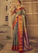 Brocade Silk Grey Festival Wear Weaving Saree